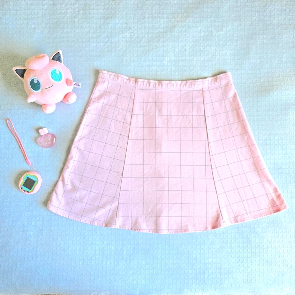 american apparel pastel pink grid lulu plaid mini skirt // y2k tumblr core